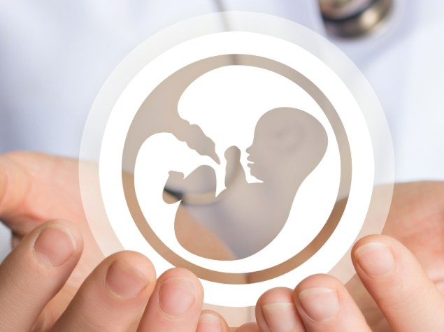 dottore che tiene tra le mani un immagine digitale di feto