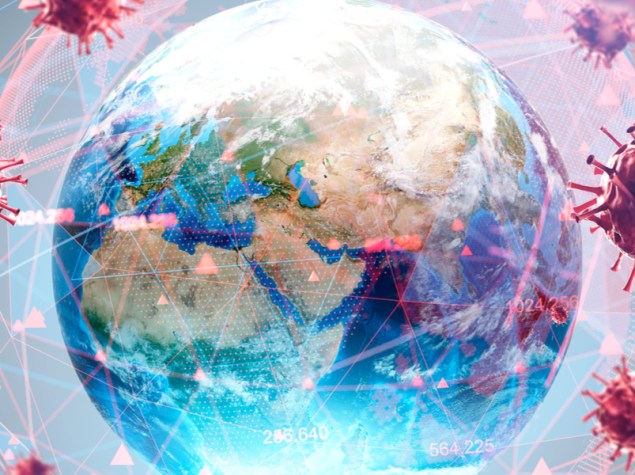 foto satellitare della terra con introno il virus covid