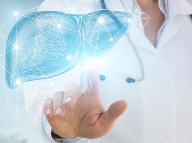 dottore che illustra un ologramma di un fegato