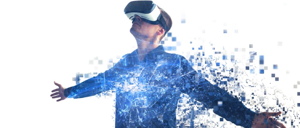 uomo con occhiali della realtà virtuale