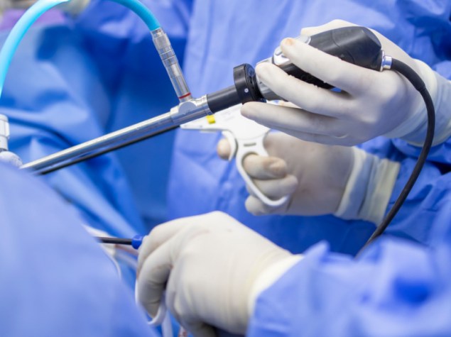 Close up photo of Keyhole surgery.Shoulder joint arthroscopy was perform in modern operating room.Surgeon doctor doing endoscopy with camera.Medical concept.Surgery and medical concept.