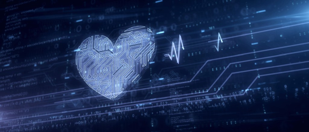 Simbolo del cuore cibernetico ologramma animazione 3d. Concetto moderno di amore, cyber dating, romantico, salute, scienza e cardiologia su sfondo digitale blu illustrazione 3d.