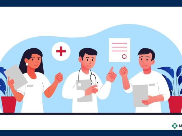 infografica rappresentante 3 dottori che parlano