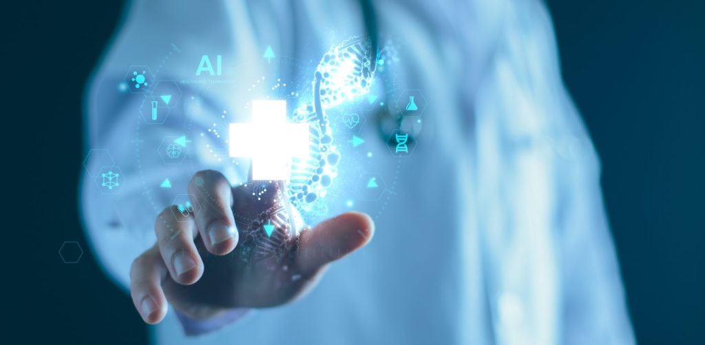 Medico che tocca con il dito icona luminosa 