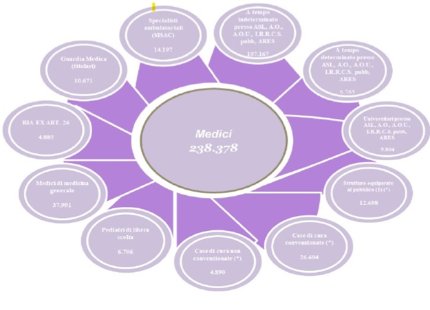 diagramma che mostra il numero di medici in servizio presso le strutture pubbliche e private