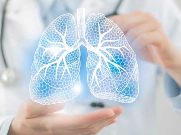dottore con polmone digitale in mano