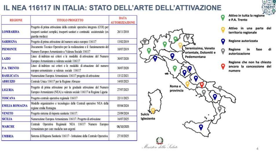 mappa dell'Italia con regioni dove il numero è attivo