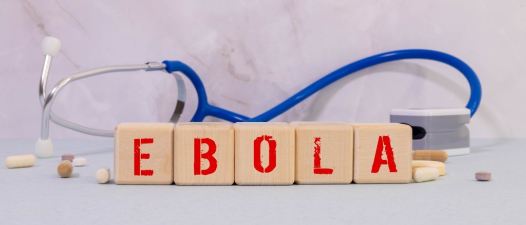 Concetto di ebola: termine ebola scritto con dadi