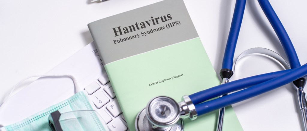Un foglio di carta con la scritta "Hantavirus" è appoggiato sulla scrivania di un medico, circondato da strumenti medici