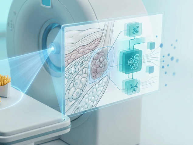 alimenti ultra-processati comuni disposti su un lato, che vengono analizzati o scansionati attraverso una lente scientifica